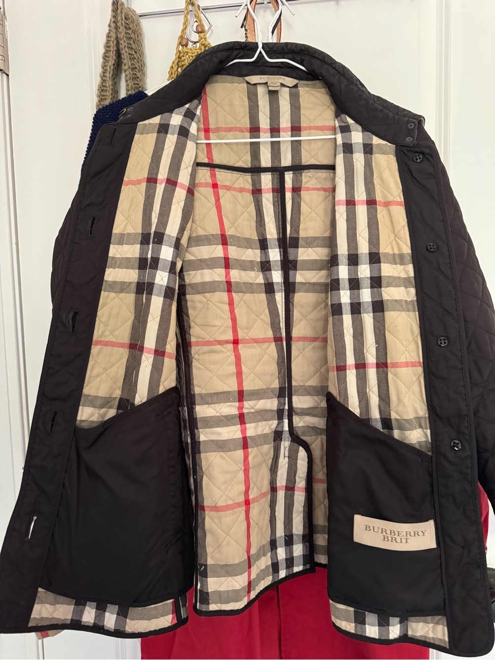 Burberry Brit Quilted Jacket with Black Shell and Beige/Tan Check Lining